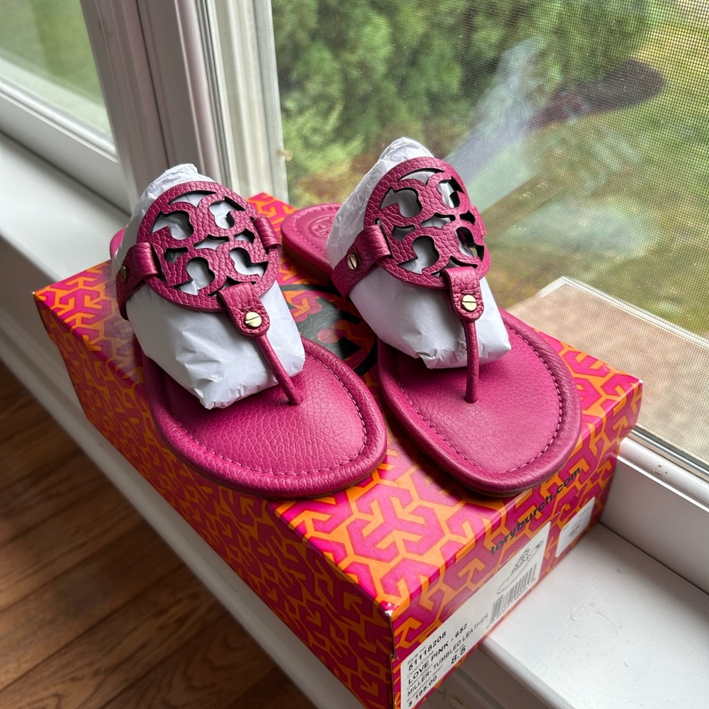 Tory Burch Miller Sandals.  Unworn NIB.  Pink 8.5